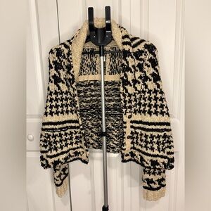 Free People Black and Cream Textured Sweater